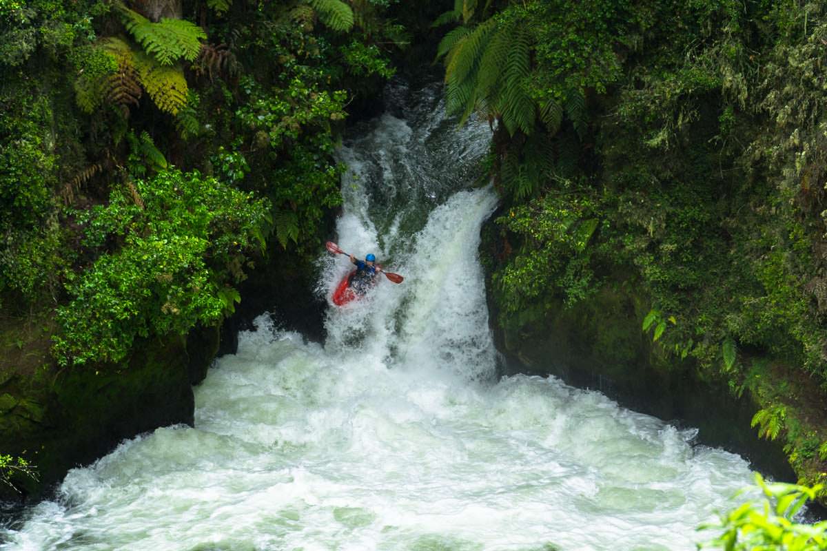 Kajak in den Tutea Falls im Kaituna River