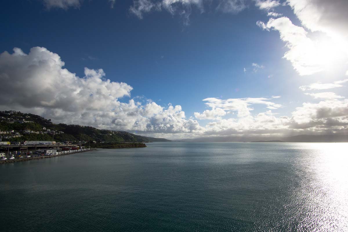 Sonnenaufgang über dem Hafen von Wellington, Neuseeland