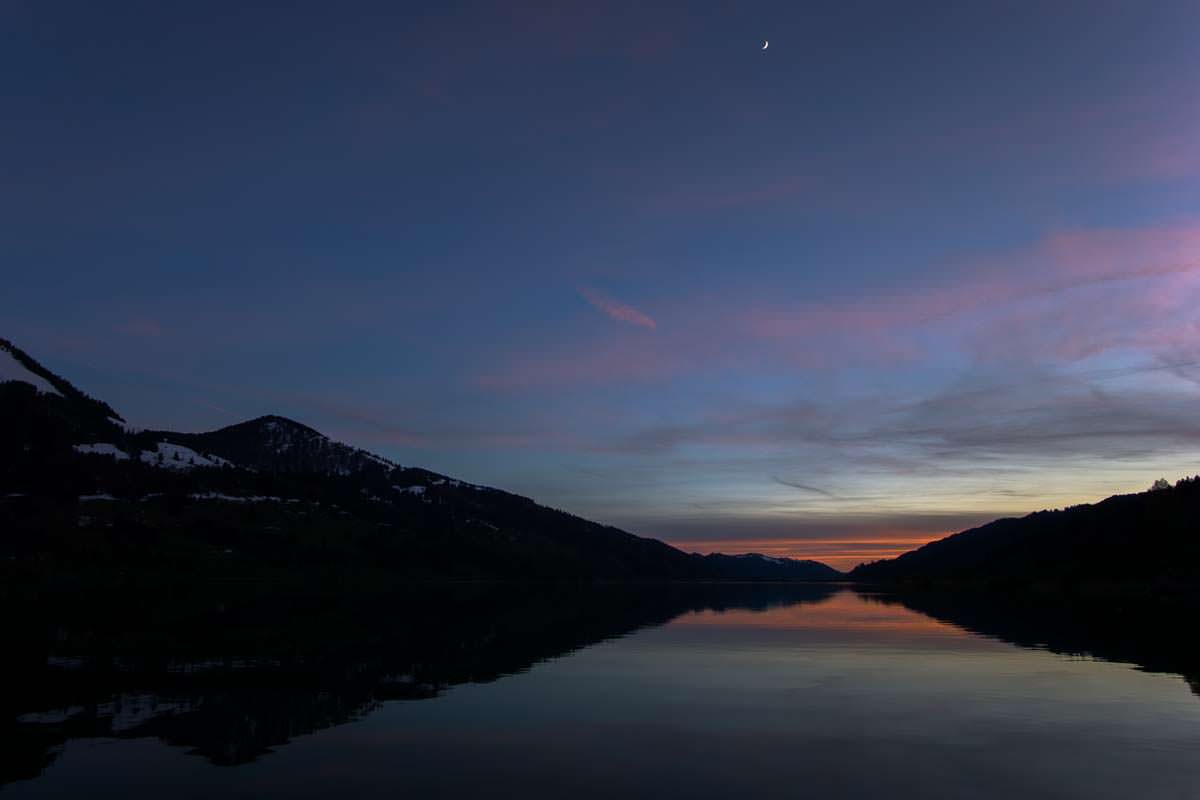 Sonnenuntergang über dem Alpsee in Immenstadt