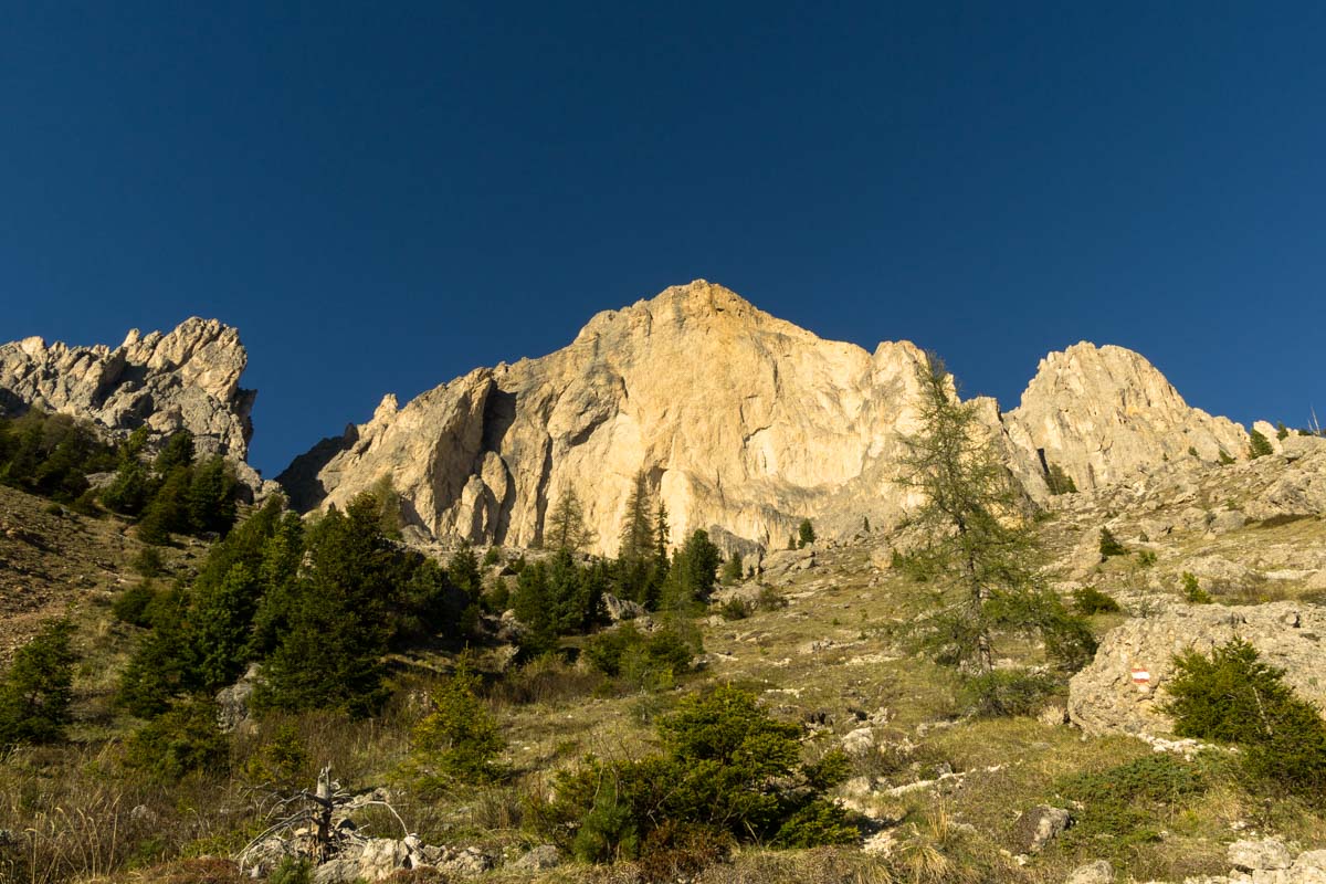 Alpenglühen am Rosengarten in den Dolomiten