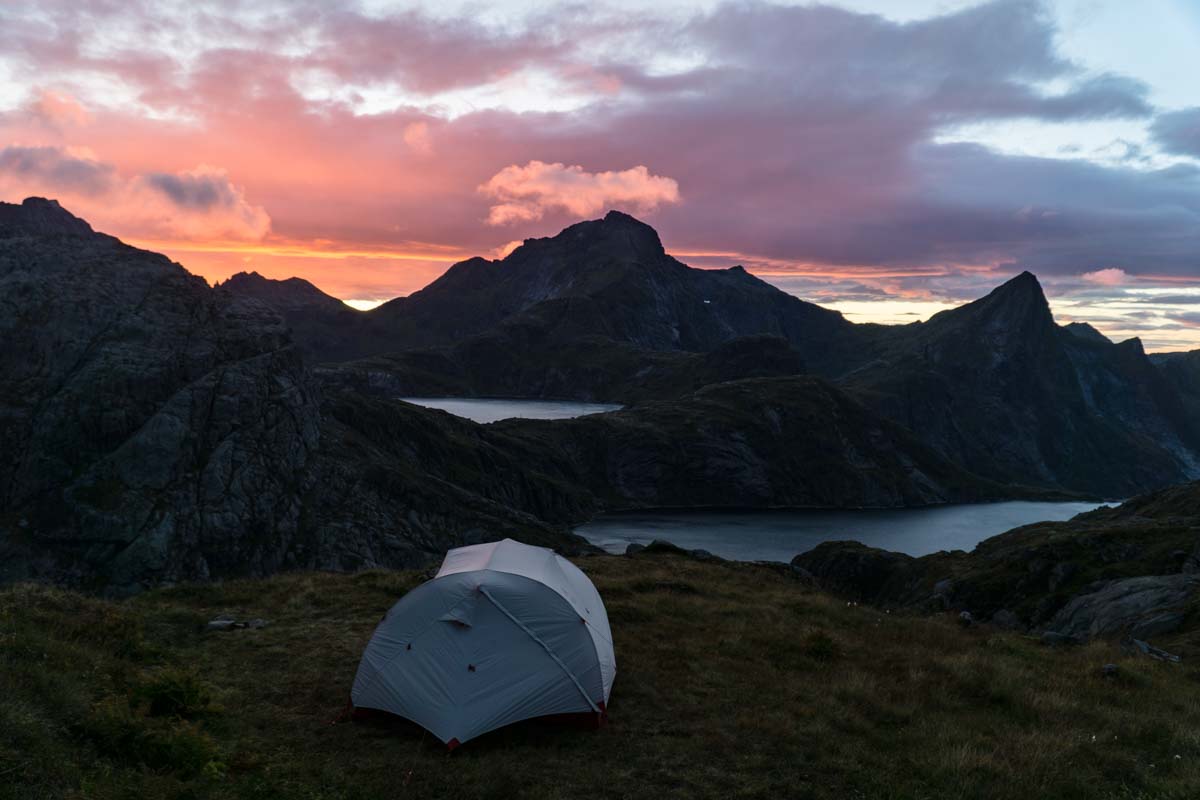 Unser Zeltplatz mit Aussicht über die Seen am Munken, Norwegen