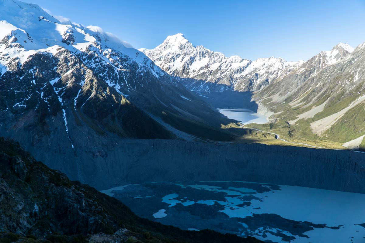 Ausblick vom Mount Sealy auf den Aoraki, Neuseeland