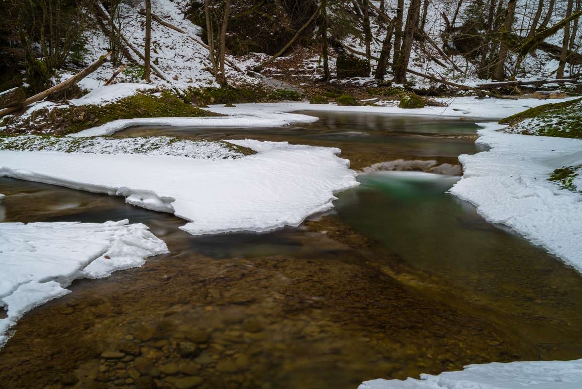 Bunte Becken oberhalb der Wasserfälle Bunte Strudelbecken (Eistobel im Winter)