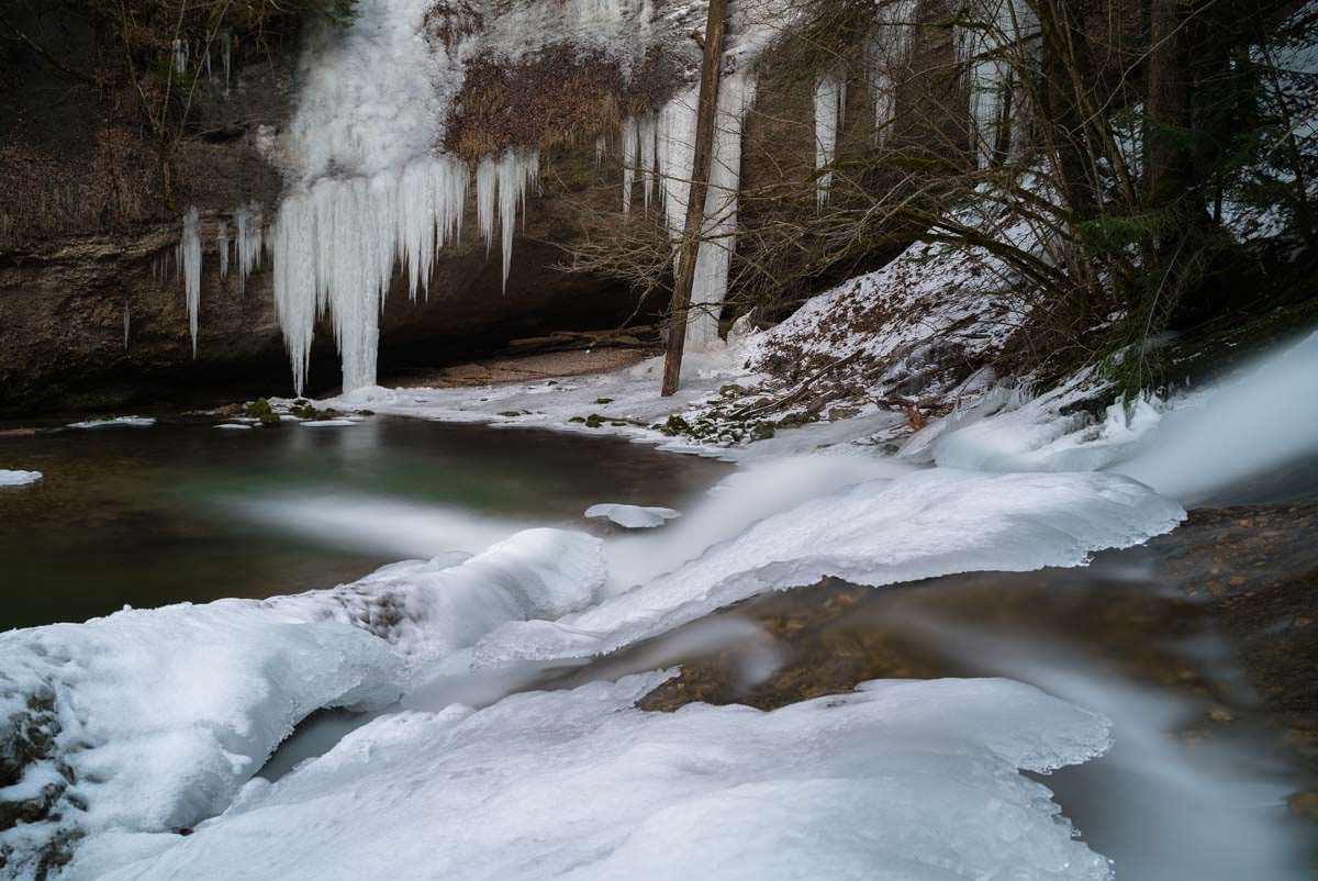Gefrorener Wasserfall am Eissteg (Winter im Eistobel)
