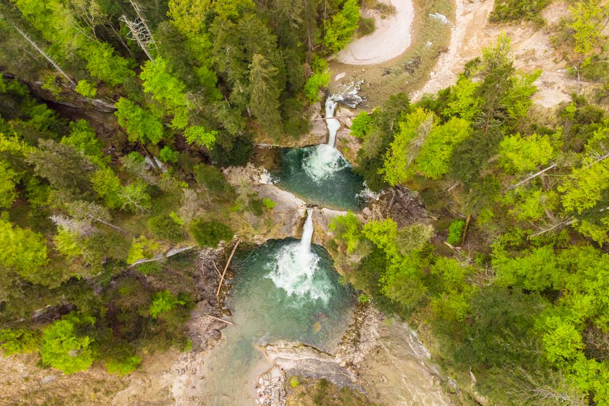 Die Buchenegger Wasserfälle sind auch aus der Luft ein tolles Naturschauspiel