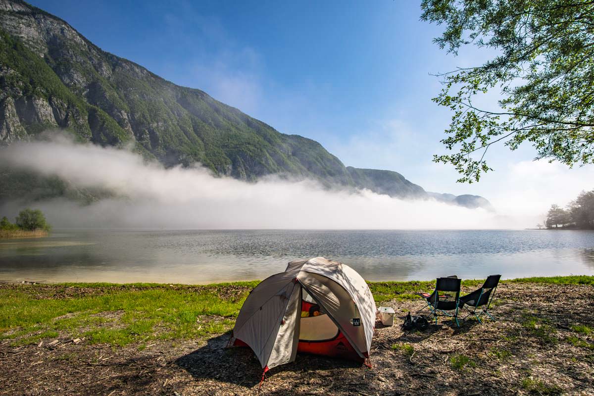 Camping am Camp Zlatorog Bohinj mt Blick auf den Bohinjsko jezero