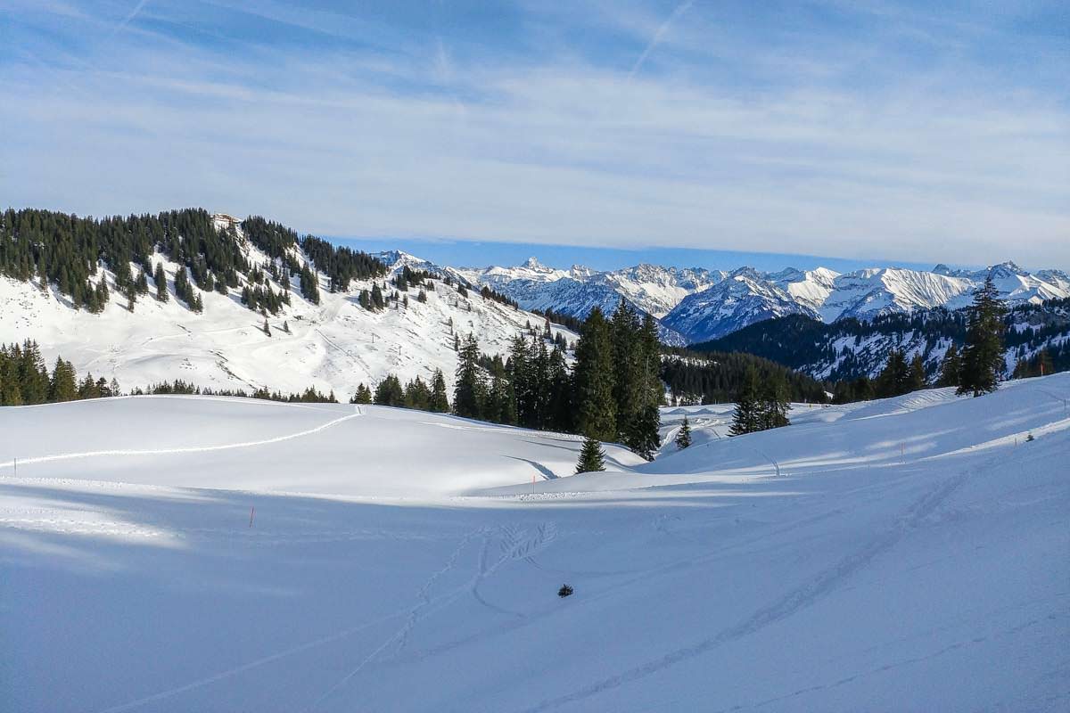 Schneeschuhwanderung mit Snowboard auf das Riedberger Horn